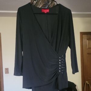 Jennifer Lopez Black Wrap Top with Lace-Up Detail M